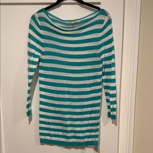 LOFT Teal and White Striped Sweater